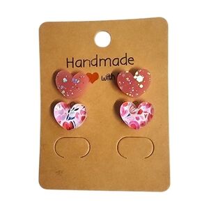 Blossom Sparkle Heart Acrylic Stud Earrings - 2 Pair